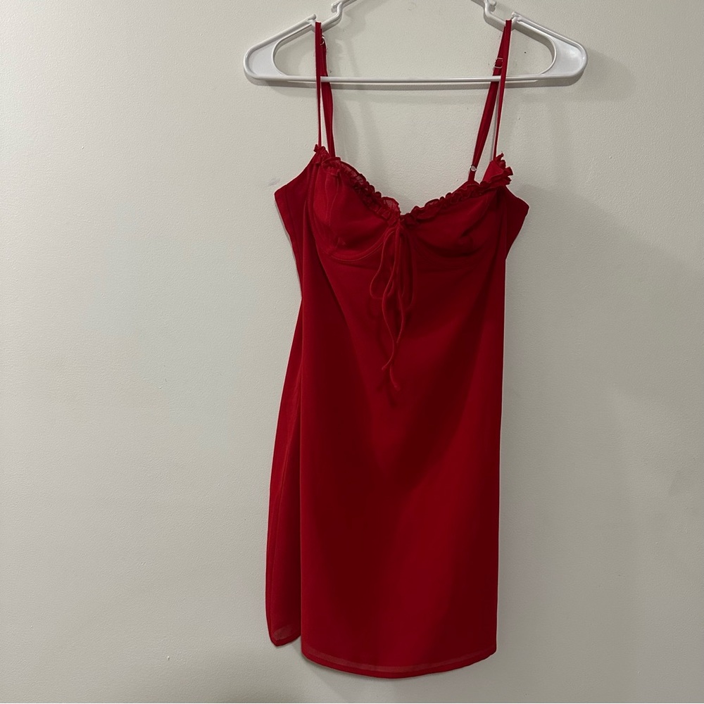 White Fox Boutique Red Ruffle-Trim Mini Slip Dress